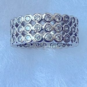 New Women’s Silver Tone Size 7 Three Layer White Cubic Zirconia Stones Ring